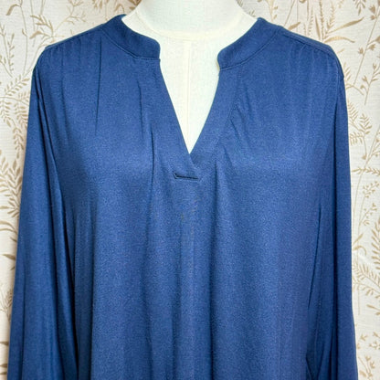 Lildy Navy Blue Stand Collar Tunic Women L-XL Minimalist Business Casual Travel