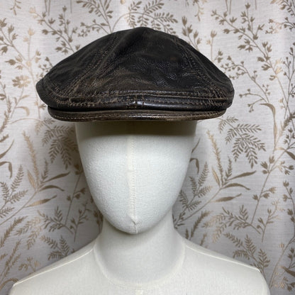 Scala Classico Leather Flat Cap Hat L XL Brown Ivy Workwear Grandpacore Thrashed