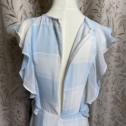 Belle + Sky Pastel Blue Plaid Ruffle Midi Dress XS Cottagecore Coquette Dollette