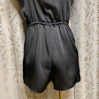 Forever 21 Satin Romper Womens Small Black Coquette Soft Girl Romantic Sleepwear