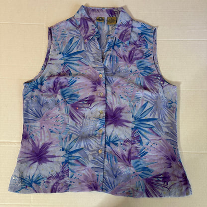 Shaver Lake Vintage Sleeveless Semi Sheer Blouse Women XL Y2K Tropical Sparkle