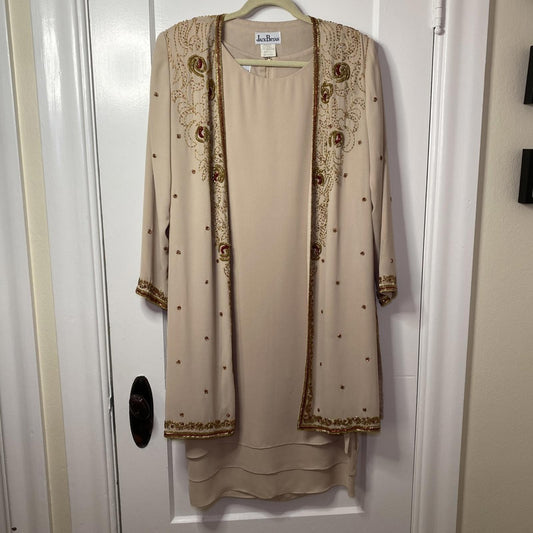 Jack Bryan Vintage Beaded Chiffon Midi Dress & Jacket Sz 14 90s Elegant Modest