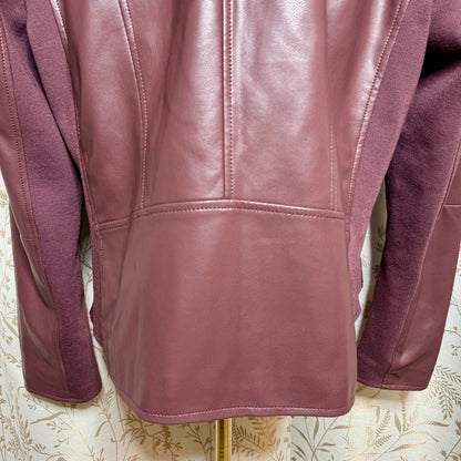Kenneth Cole NY Faux Leather Moto Jacket Women XL Oxblood Mixed Media Biker Chic