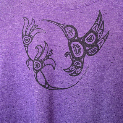 Artistic Purple Hummingbird Graphic Tee Y2K Art to Wear Casual Fairycore Garden