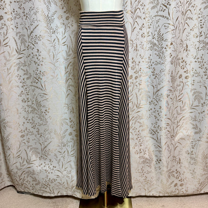 Bobeau Striped Foldover Waist Maxi Skirt Women L Tan Black Boho Chic Minimalist
