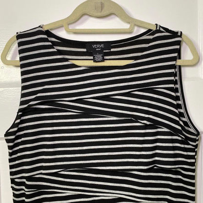 Verve Ami Gray & Black Striped Sleeveless Top Large Womens Minimalist Mod Goth