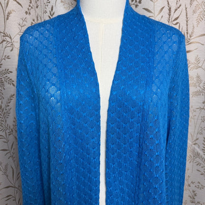 Blair Vintage Blue Pointelle Knit Cardigan Women XL Coastal Grandma Retro Office