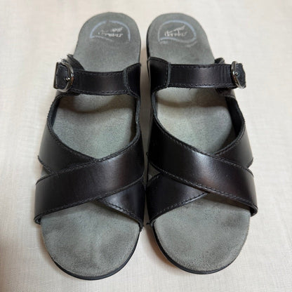 Dansko Sela Wedge Sandals Women 8.5 Black Leather Comfort Ergonomic Minimalist