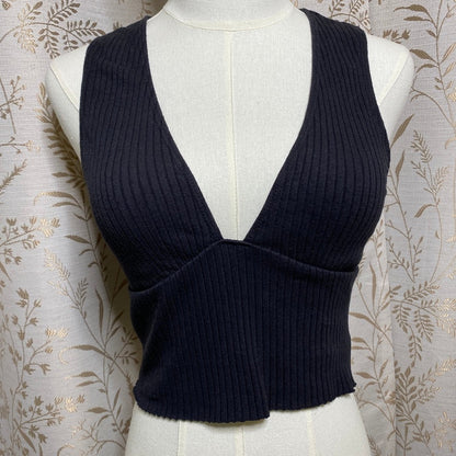 Urban Outfitters Black Ribbed V-Neck Crop Top Small Grunge Coquette Indie Goth