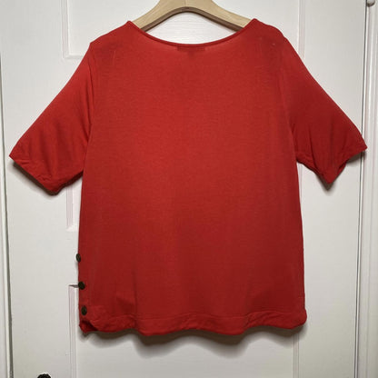 Always Indigo Red Floral Graphic Knit Top Large Snap Hem Comfy Dopamine Pop Art