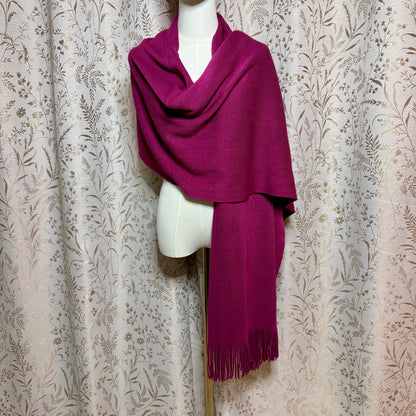 Magenta Pink Knit Fringe Wrap Shawl Women OS Boho Cozy Romantic Travel Comfort