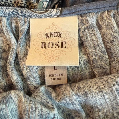 Knox Rose Floral Strappy Tunic Top Womens L Blue Boho Peasant Prairie Romantic