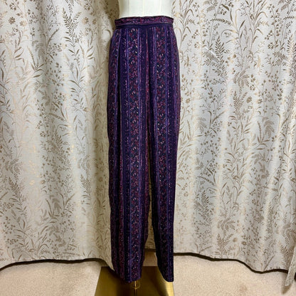 Jennifer Moore Vintage Silk Straight Leg Pants Women 12 Purple Boho Whimsigoth
