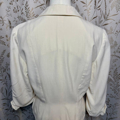 Vintage Cream Peplum Blazer Womens S 3/4 Sleeve New Look Mid-Century Retro Chic