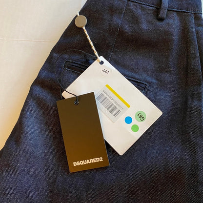 DSquared2 Dark Indigo Denim High Rise Pleated Trousers Italy 38 NWT Designer Mod