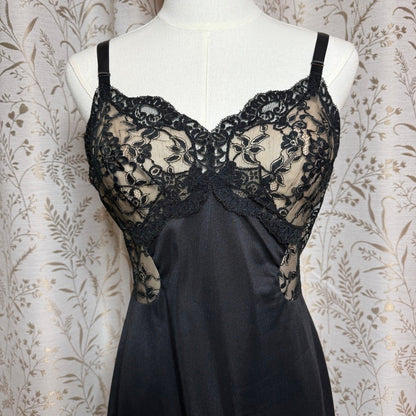 Gossard Artemis Vintage Black Lace Slip Dress Women XS Whimsigoth Coquette Retro