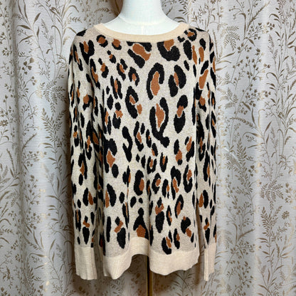 A New Day Bold Leopard Print Sweater Women XL Cozy Casual Office Chic Neutrals