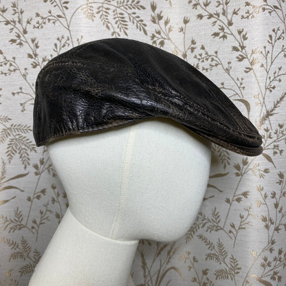 Scala Classico Leather Flat Cap Hat L XL Brown Ivy Workwear Grandpacore Thrashed