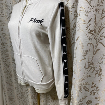 PINK Victoria's Secret Full-Zip White Hoodie XS Y2K Coquette Coziness Soft Girl