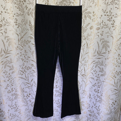 SHEIN Black Velvet Ribbed Flare Leg Pants XS 2 Coquette Indie Sleaze Whimsigoth
