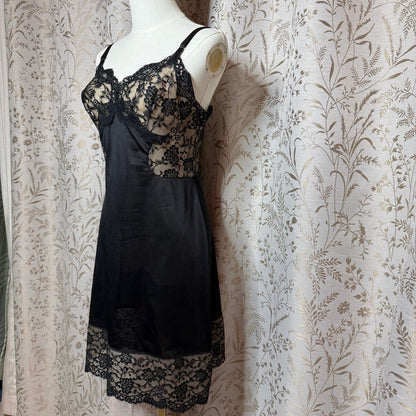 Gossard Artemis Vintage Black Lace Slip Dress Women XS Whimsigoth Coquette Retro