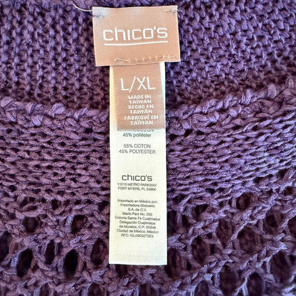 Chico's Open Knit Batwing Poncho Sweater Women L/XL Purple Whimsigoth Festival
