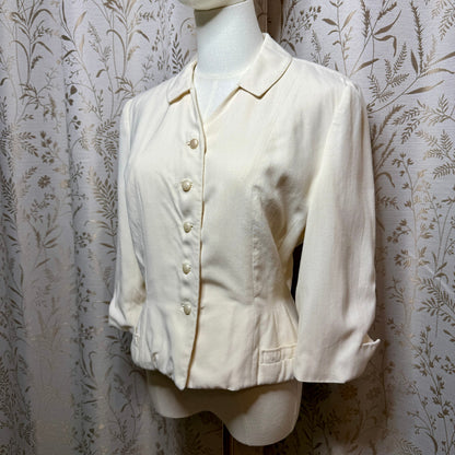 Vintage Cream Peplum Blazer Womens S 3/4 Sleeve New Look Mid-Century Retro Chic