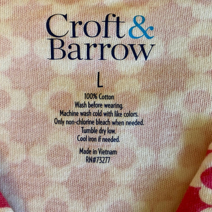 Croft & Barrow Pink Geo Floral Cotton Top Large Retro Mod Preppy Coastal Office