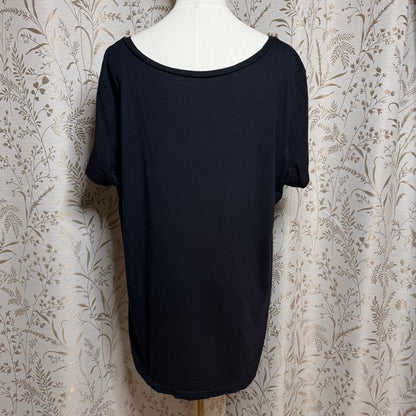 Susina Black Cotton Modal T-Shirt Women 1X Minimalist Capsule Loungewear Relaxed