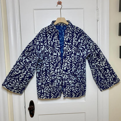 Vintage Handmade Batik Kimono Jacket XL Indigo Unlined Haori Coat Artsy Boho
