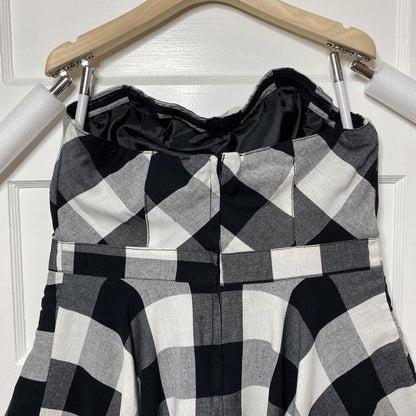 H&M Divided Gingham Strapless Dress Sz 12 Black White Rockabilly Coquette Swing