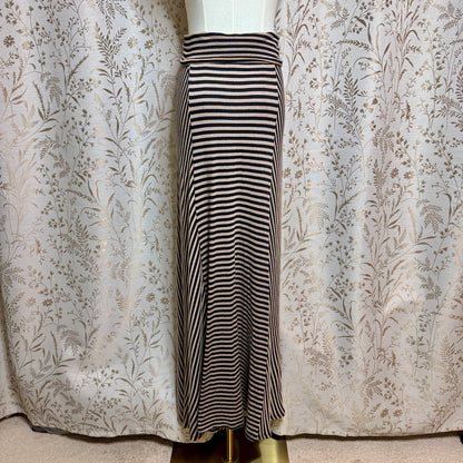 Bobeau Striped Foldover Waist Maxi Skirt Women L Tan Black Boho Chic Minimalist
