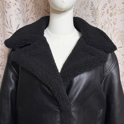 Levi's Faux Leather Sherpa Aviator Jacket Women XL Bomber Moto Biker Streetwear