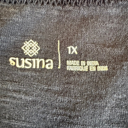 Susina Black Cotton Modal T-Shirt Women 1X Minimalist Capsule Loungewear Relaxed