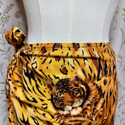 Handmade Tiger Print Wrap Mini Skirt OS Summer Beach Indie Y2K Safari Festival