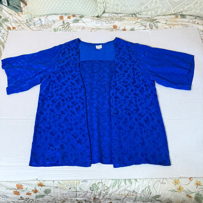 CASSIS Vintage Silk Jacquard Kimono Cardigan Women 14 Blue Boho Romantic Luxe