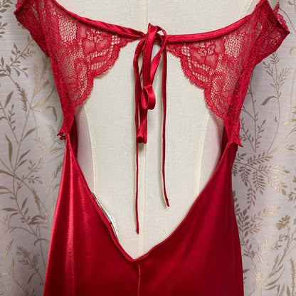 Victoria Secret Crimson Satin Lace Maxi Slip Dress Large Slit Sirencore Coquette