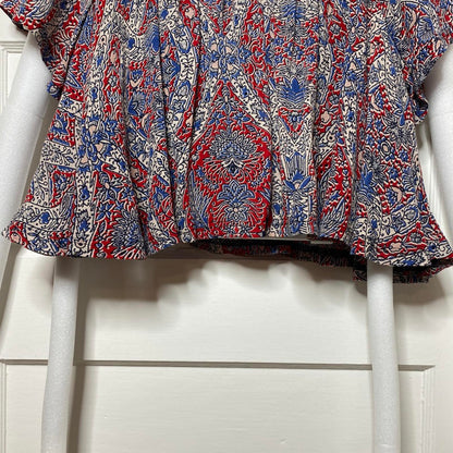 Forever 21 Red Blue Floral Off the Shoulder Cropped Top Womens Small Boho Retro