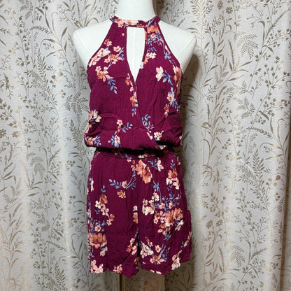 American Eagle Floral High Neck Romper Women S Keyhole Boho Festival Romantic