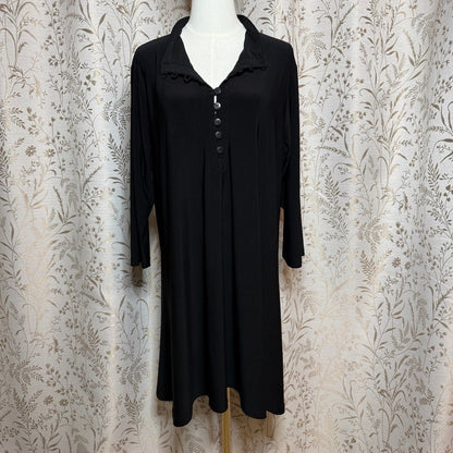 Sympli Black Henley Tunic Dress Womens 18 Lagenlook Minimalist Artsy Travel