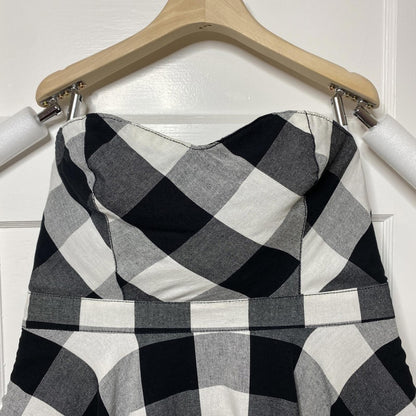 H&M Divided Gingham Strapless Dress Sz 12 Black White Rockabilly Coquette Swing