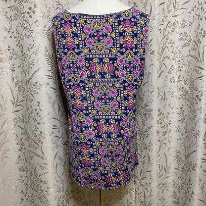 Croft & Barrow Geometric Floral Tank Top L Art School Boho Eclectic Cottagecore