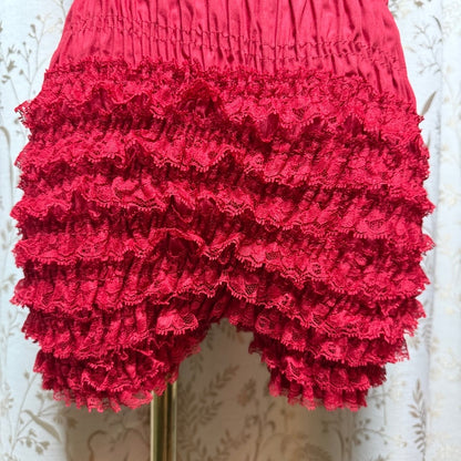 Womens Red Lace Ruffle High Waist Bloomer Shorts S/M Lolita Cosplay Coquette