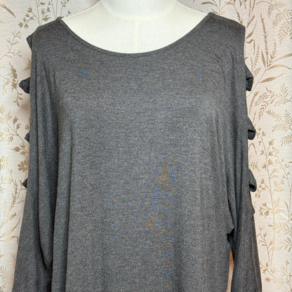 Bobeau Cutout Cold Shoulder Asymmetrical Top Womens 1X Gray Stretch Edgy Casual