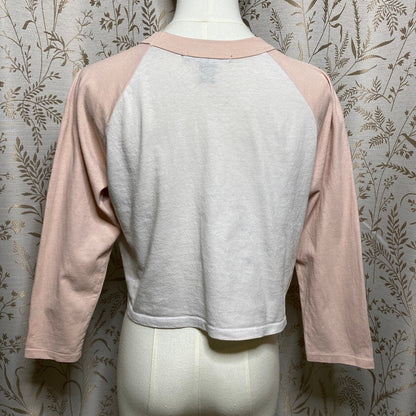 Forever 21 Cropped Raglan Tee Small Pink White Thrashed Sarcastic Snarky Saying