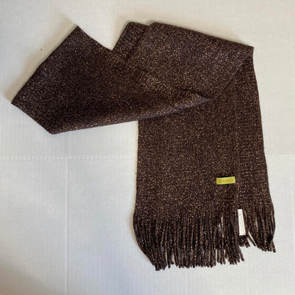 ECHO Metallic Brown Scarf Womens OS NWT Autumnal Boho Chic Knitware Fringe Cozy