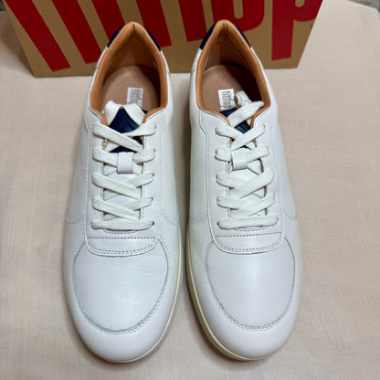 Fitflop Rally Leather Panel Sneakers Women 11 White Blue Ergonomic Arch Support