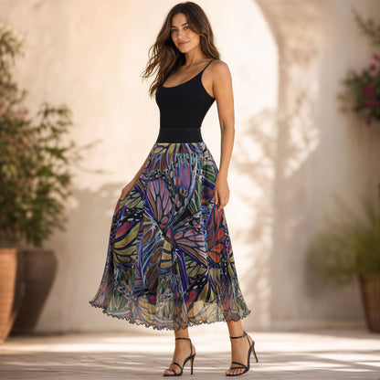 Lapis Butterfly Mesh Midi Skirt Womens L Bohemian Whimsygoth Fairycore Romantic